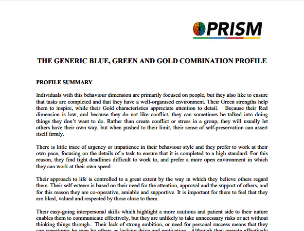 Prism 4d Prism 4d Is A Four Dimensional Profiling Instrument And Comes Complete With A 13 Page Workbook And A Basic Profile Narrative